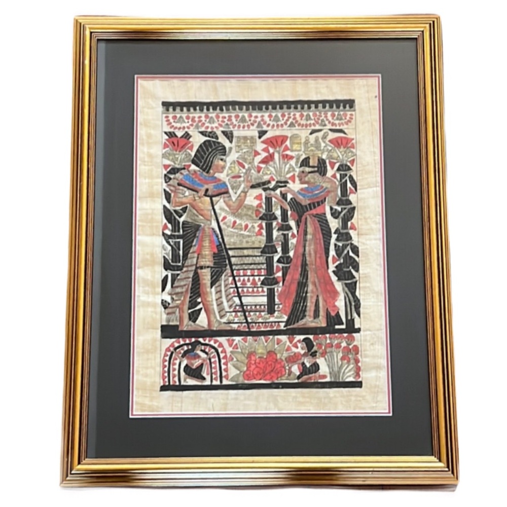 Framed Egyptian Papyrus Art Print with Gold‎ Frame